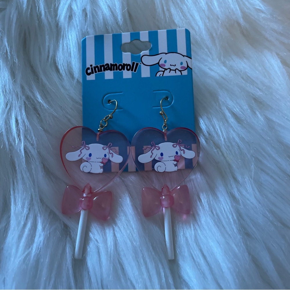 NEW Cute Sanrio Cinnamoroll Pink Lollipop Bow Earrings